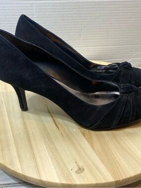 Alfani Heel Shoes Womens 11M Black Low Top Classic Leather Upper Bow Round Toe